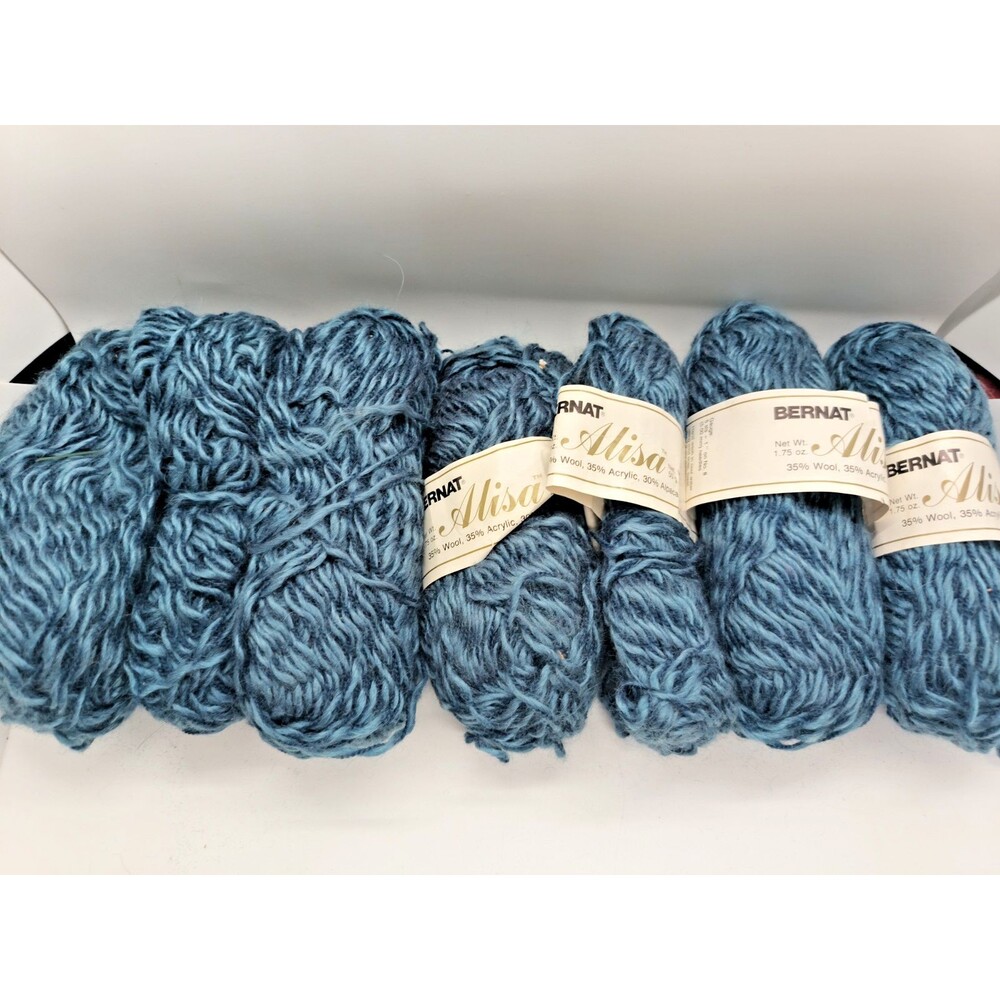 Lot 7 Bernat Alisa Yarn Blue Heather Wool Acrylic Alpaca Blend Discontinued